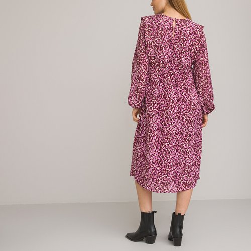 Recycled maternity midi dress in floral print with v-neck and long sleeves  print/pink La Redoute Collections | La Redoute