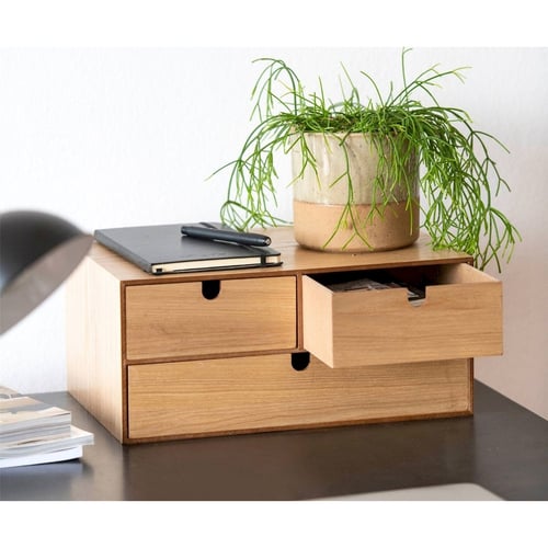 Organisateur De Bureau En Bois Avec 2 Tiroirs – Dimensions 18x18x17 Cm – Finition Carbonisée – Pour Fournitures, Cosmétiques Ou Bijoux - 2