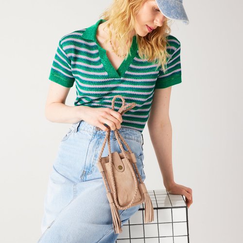 Pull polo paillete imprime vert Promod La Redoute