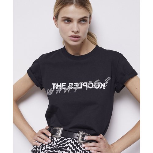 Logo print cotton t shirt with crew neck and short sleeves black The Kooples La Redoute