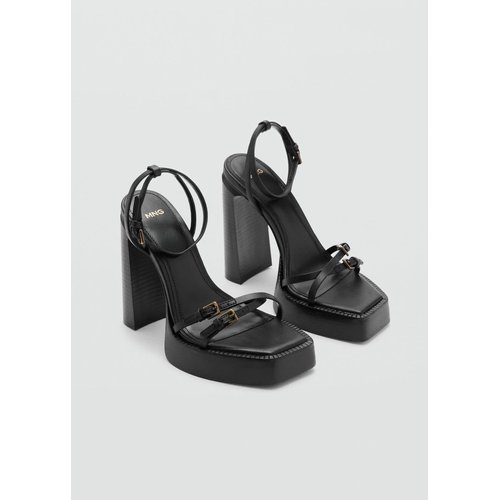 Sandales plateforme cuir noir Mango La Redoute