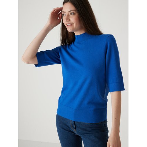 Pull col montant manches au coude bleu Daxon La Redoute