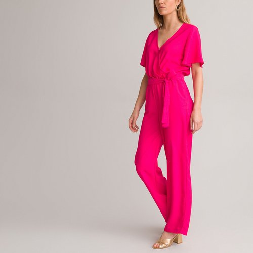 Recycled loose fit jumpsuit with short ruffled sleeves length 30 fuchsia pink Anne Weyburn La Redoute