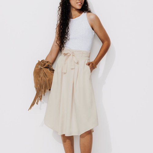 Jupe midi taille haute ecru Promod La Redoute