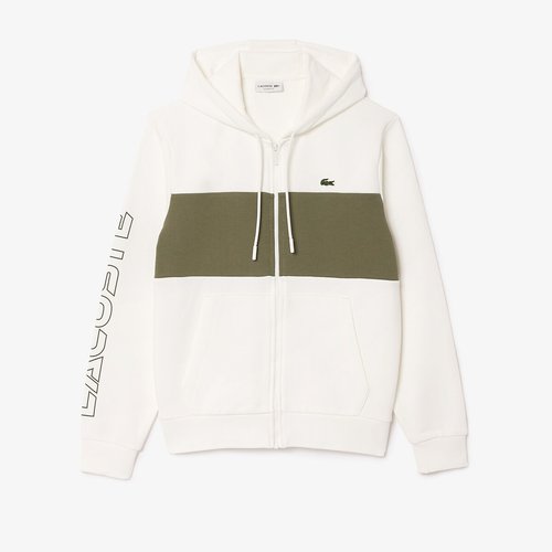 Cotton colour block hoodie with zip fastening white Lacoste La Redoute