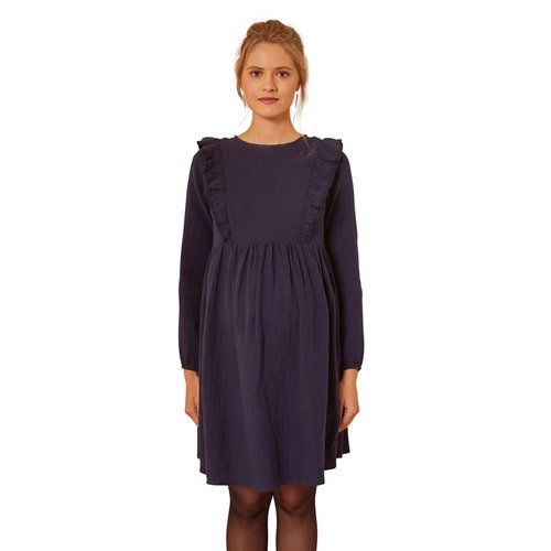 Robe gaze de coton de grossesse et d allaitement encre Vertbaudet La Redoute