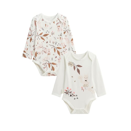 Lot De 2 Bodies Bébé Manches Longues - Imprimé Cirque D'automne, 100% Coton, Pressions, Oeko-Tex - 9