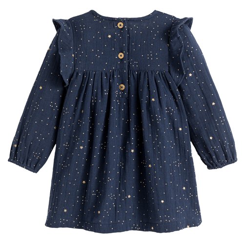 Star print cotton dress with ruffles navy La Redoute Collections | La  Redoute