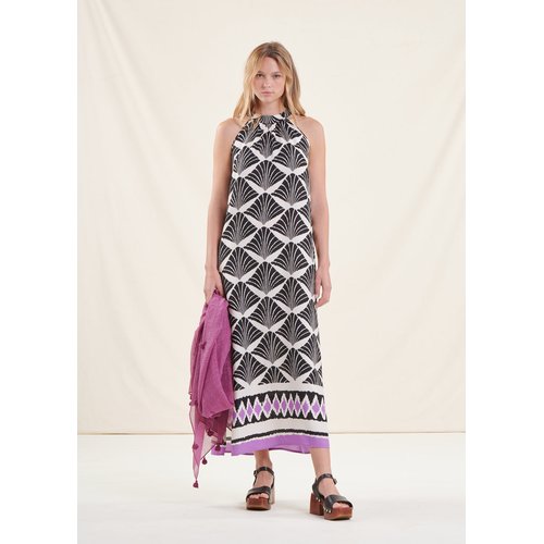 Robe longue bain de soleil sans manches imprimee blanc noir La Fee Maraboutee La Redoute