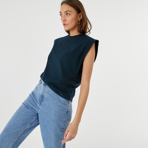 Debardeur pur coton col rond sans manches bleu marine La Redoute Collections La Redoute