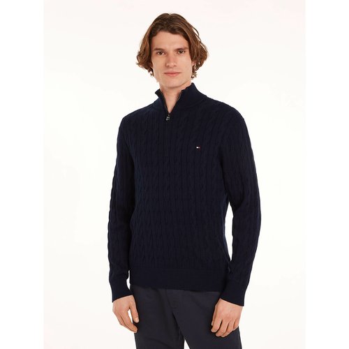 Cotton half zip jumper sweater in cable knit Tommy Hilfiger La Redoute