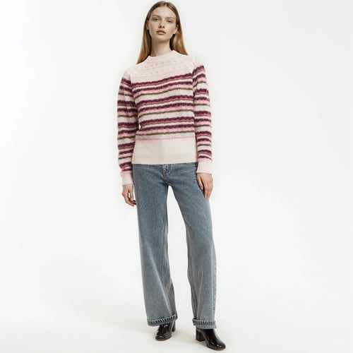 Pull Col Rond En Alpaga Rayé J.Crew - Taille M, Couleur Heather Rose, Neuf Avec étiquettes - Style Oversized