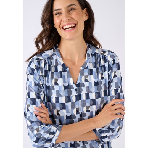 Chemisier Femme En Maille Chaude Damart - Imprimé Graphique Seventies - 88% Polyester Recyclé
