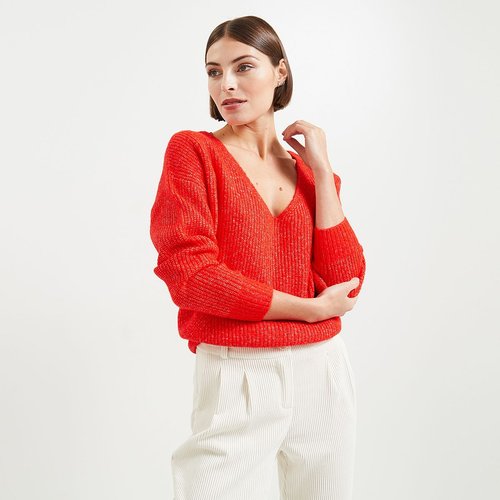 Pull col v orange rouge Grain De Malice La Redoute