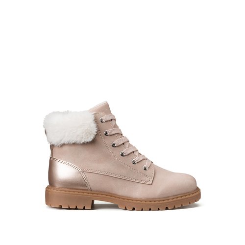 Kids mountain ankle boots with zip fastening and laces pink La Redoute Collections La Redoute