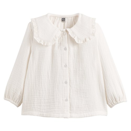 Blouse col claudine double gaze de coton ecru La Redoute Collections La Redoute