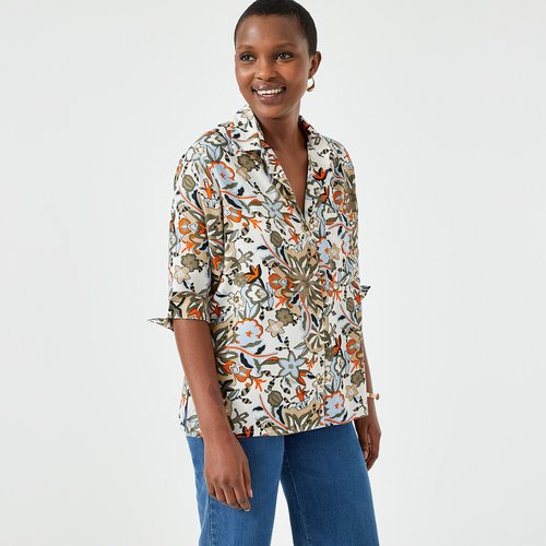 Chemise imprime floral manches 3 4 imprime fond clair Anne Weyburn La Redoute