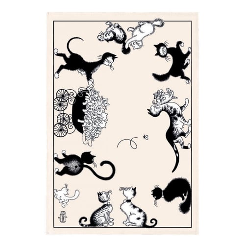 Torchon Et Bouchon Paris – Essuie-Mains Dubout Chat Balade Ivoire, 100% Coton Absorbant Made In France
