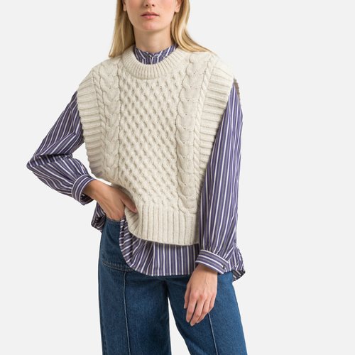 Pull col rond sans manches maille tricot vegas ecru Soeur La Redoute