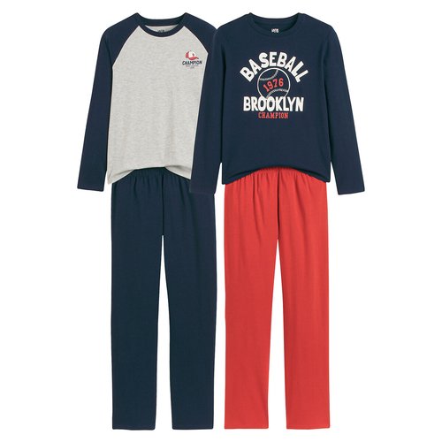 Pack of 2 cotton baseball pyjamas navy blue burgundy La Redoute Collections La Redoute