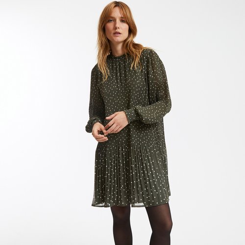 Robe patineuse imprime a pois courte La Redoute Collections imprime fond kaki La Redoute