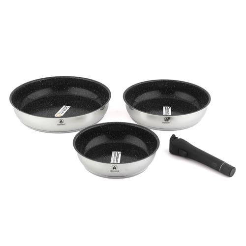 Set 3 Poêles Céramique Antiadhésives 20/24/28 Cm – Gris Cendré, Sans PTFE/PFOA/PFAS, Induction & Four, Ultra Légères Et Faciles à Nettoyer