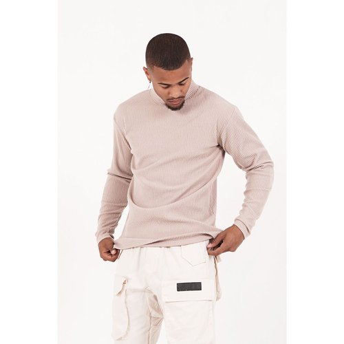 Pull maille cotele col beige fonce Sixth June La Redoute