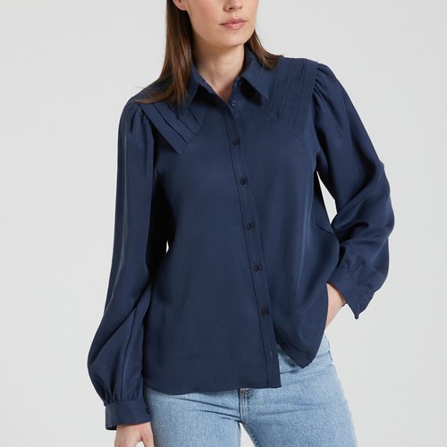 Blouse with knife edge pleats on shoulders navy blue Naf Naf La Redoute