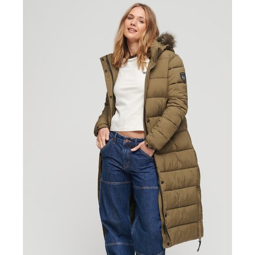 Doudoune longue a capuche avec imitation fourrure olive militaire Superdry La Redoute
