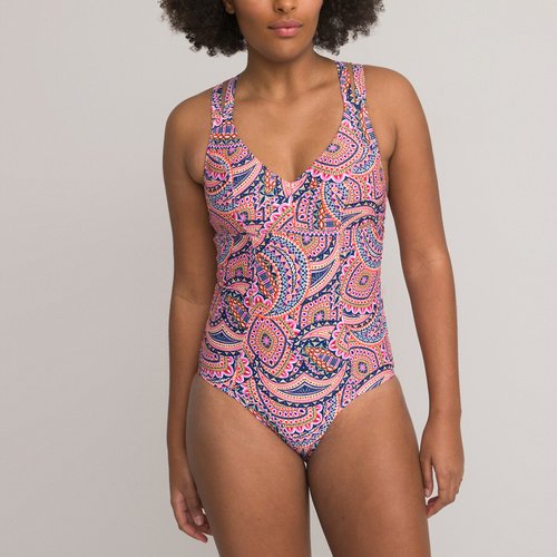 Tummy toning swimsuit in tribal print ethnic print Anne Weyburn La Redoute