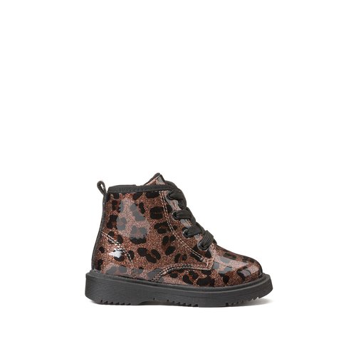 Kids patent ankle boots in leopard print bronze La Redoute Collections La Redoute