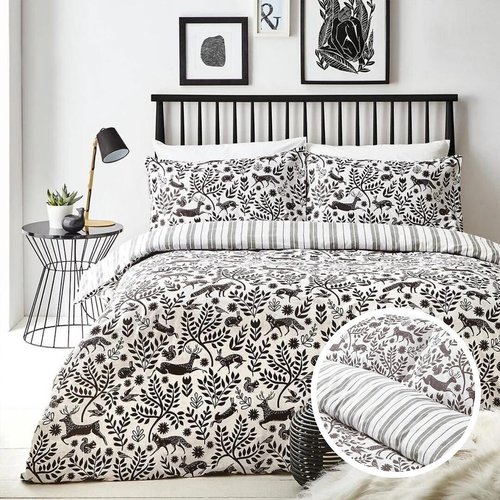 Skandi woodland 100 cotton duvet pillowcase set coal So home La Redoute