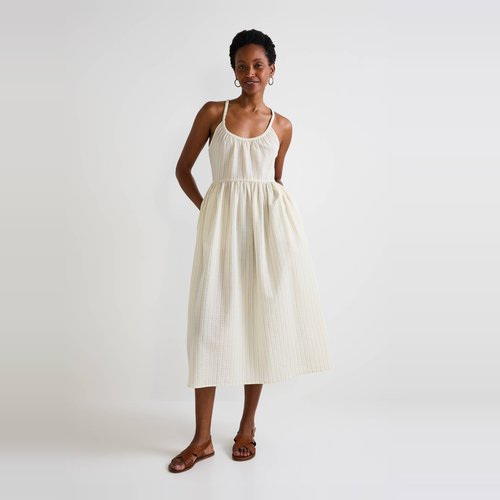 Robe cintree rayee en coton