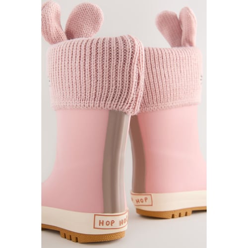 Paire Chaussettes Caoutchouc Bottes Motif Canard - Bordure Rose Gris, Taille Unique
