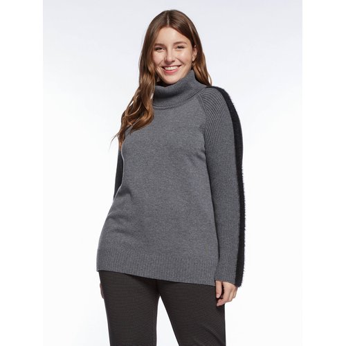 Pull de laine melangee avec bordures le long des manches en fil a poil long gris Fiorella Rubino La Redoute