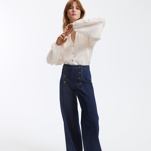 Chemisier BEBE Col V Manches Bouffantes Devant Twist - Taille XS, Bleu, Neuf Avec étiquette