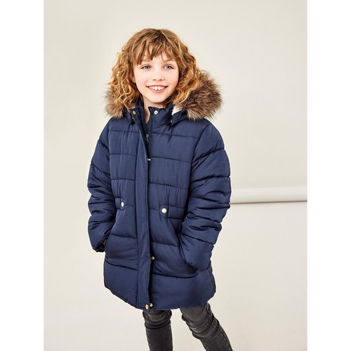 Padded puffer jacket with fur trimmed hood navy blue Name It La Redoute
