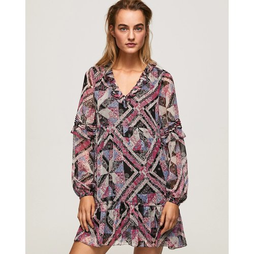 Robe courte imprimee volantee bleu blanc noir Pepe Jeans La Redoute