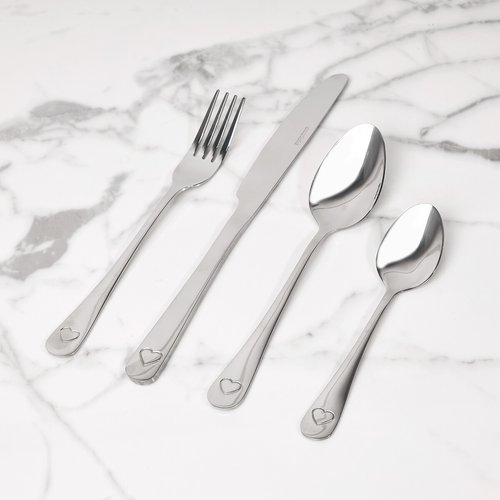 16-piece hearts stainless steel cutlery set, silver-coloured