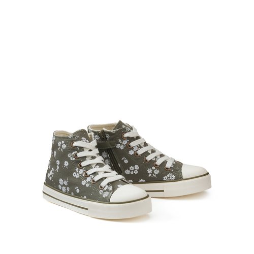 Kids high top trainers in floral print canvas khaki La Redoute Collections La Redoute