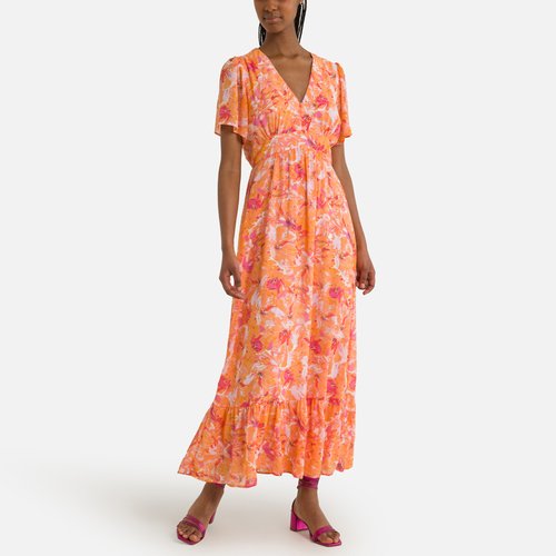 Robe longue imprimee col v Vero Moda imprime fond orange La Redoute