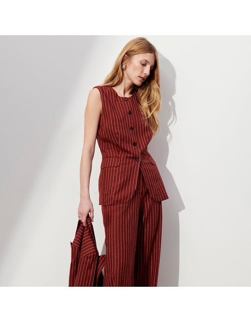 Veste sans manches rayée en lin et viscose