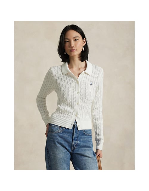 Cardigan à col polo et à manches longues, en maille torsadée