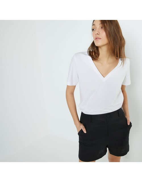 T-shirt loose col V, manches courtes