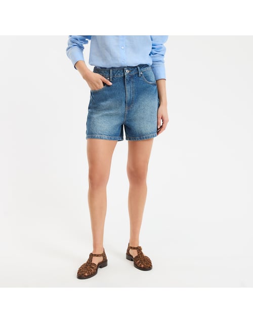 Short en denim, taille haute