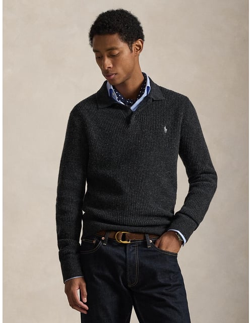 Pull col chemise en laine mélangée