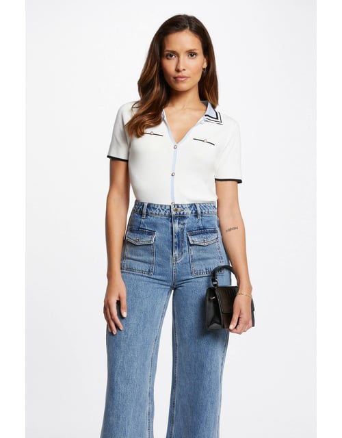 Pull col polo manches courtes
