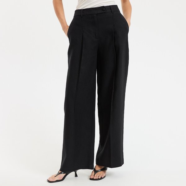 Pantalón ancho de lino con pinzas, La Redoute Collections