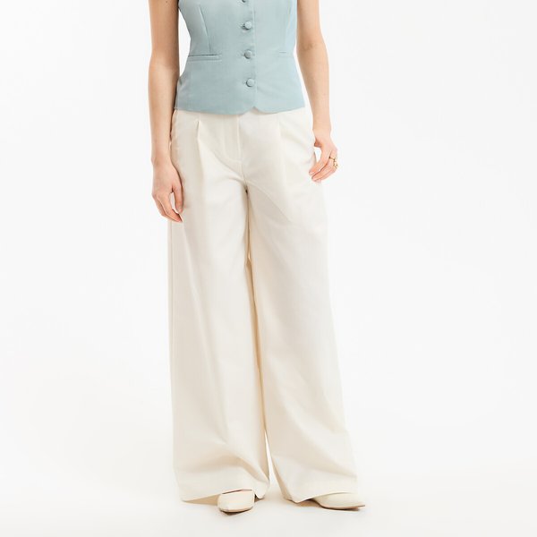 Pantalón ancho con pinzas en mezcla de algodón, La Redoute Collections