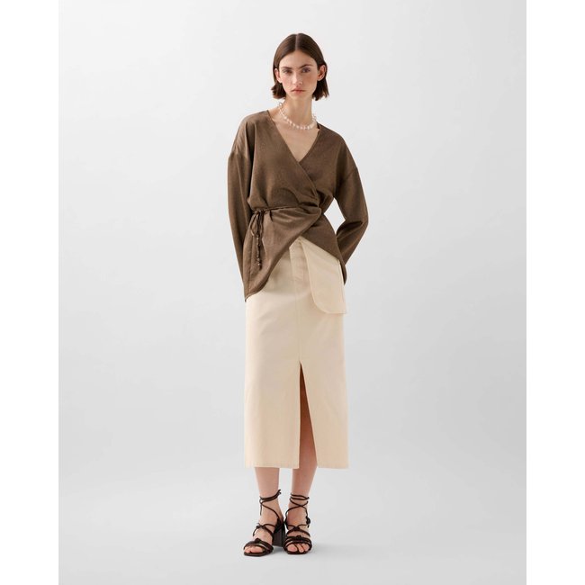 Jupe midi poche ecru <span itemprop=